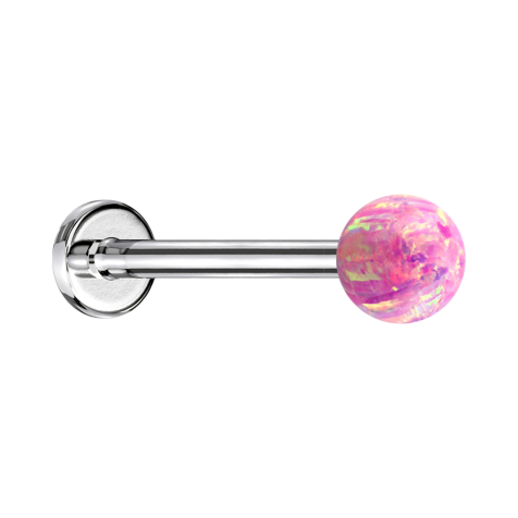 Micro labret argento con sfera opalina rosa