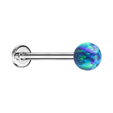 Micro labret argenté avec boule opale bleue