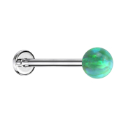 Micro labret argento con sfera verde opalino