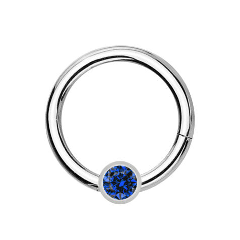 Micro segment ring hinged silver with ball crystal dark blue