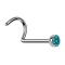 Nose stud curved silver with aqua crystal