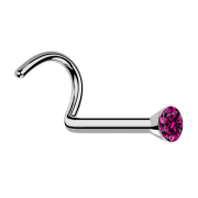 Nose stud curved silver with crystal fuchsia