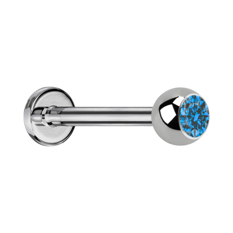Micro labret silver with ball and crystal light blue