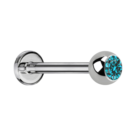 Micro labret silver with ball and crystal aqua
