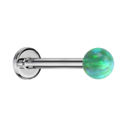 Micro labret argento con sfera verde opalino