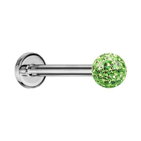 Micro Labret argenté avec boule de cristal vert clair et couche de protection en époxy