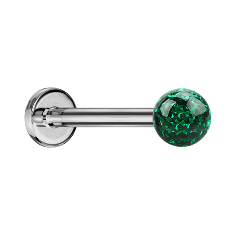 Micro labret silver with crystal ball green and epoxy protective layer