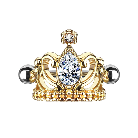 Micro barbell gold-plated tiara with silver crystal