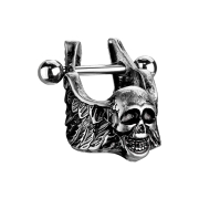 Micro barbell silver skull with wings