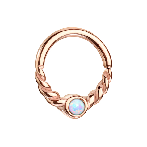 Micro Piercing Ring rosegold halb geflochten mit Opal weiss