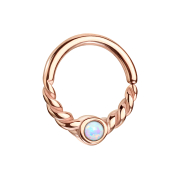 Micro piercing ring rose gold half braided with white opal