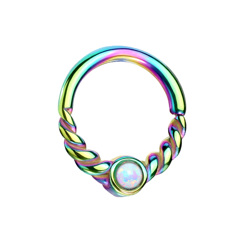 Anello micro piercing colorato mezzo intrecciato con opale bianco