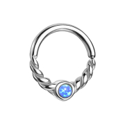 Micro Piercing Ring silber halb geflochten mit Opal blau
