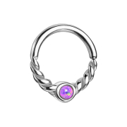 Micro Piercing Ring silber halb geflochten mit Opal violett