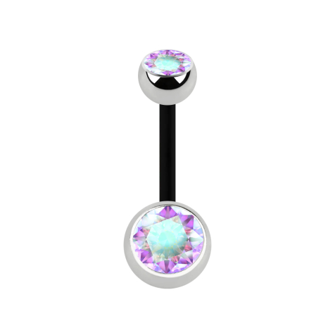 Banane noire avec deux boules en cristal argenté multicolore