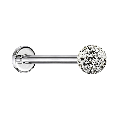 Micro Labret argenté avec boule de cristal argentée et couche de protection en époxy