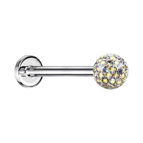 Micro Labret argenté avec boule de cristal multicolore et couche de protection en époxy