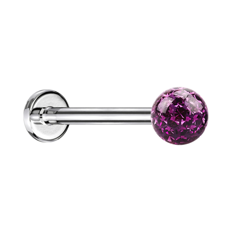 Micro Labret argenté avec boule de cristal violette et couche de protection en époxy