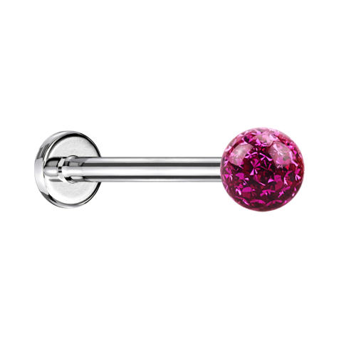 Micro Labret argenté avec boule de cristal fuchsia et couche de protection en époxy