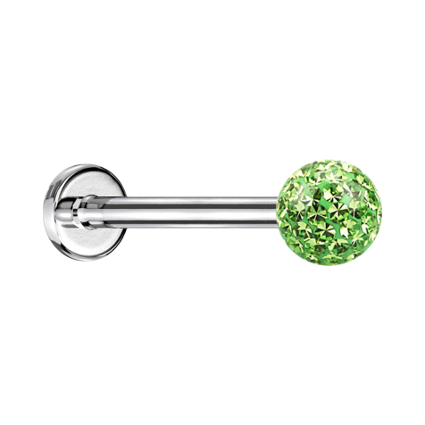 Micro labret argento con sfera di cristallo verde chiaro e strato protettivo epossidico