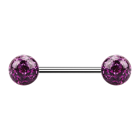 Micro barbell silver with two balls violet epoxy protective coating