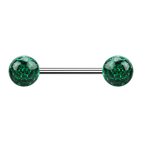 Micro Barbell silber mit zwei Kugeln grün Epoxy Schutzschicht