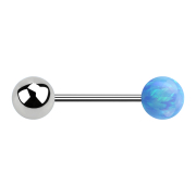 Micro barbell silver with ball and ball opal light blue
