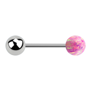 Micro barbell silver with ball and ball opal pink