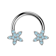 Micro Circular Barbell silver crystal star aqua