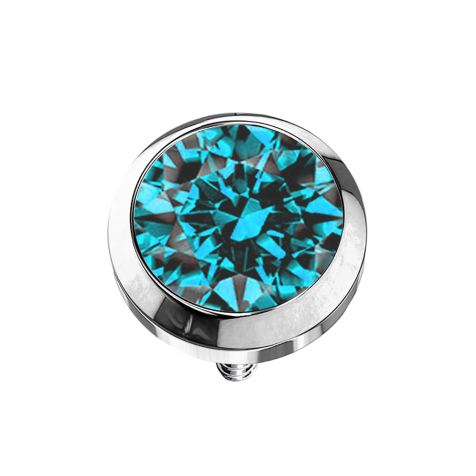 Ancrage cutané argenté avec cristal bleu aqua