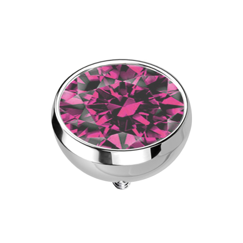 Ancoraggio cutaneo a forma di semisfera argento con cristallo rosa