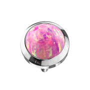 Ancrage cutané argenté avec opale rose