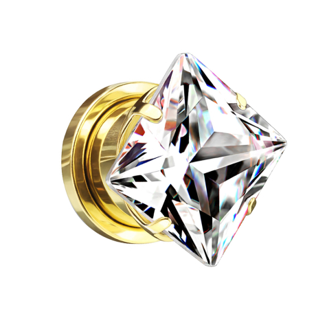 Flesh plug gold-plated with square crystal multicolor