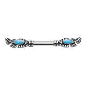 Barbell bar tribal feather with turquoise stone