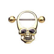 Barbell silver with two balls gold-plated skull