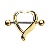 Barbell silver with two balls gold-plated heart