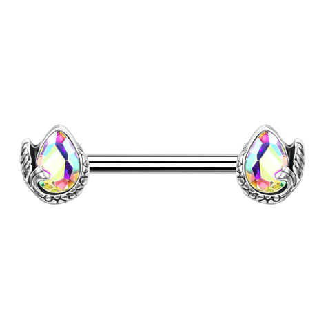 Barbell argent sirène goutte de cristal multicolore