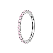 Micro segment ring hinged silver side crystals pink