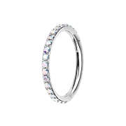 Micro segment ring hinged silver side crystals multicolor
