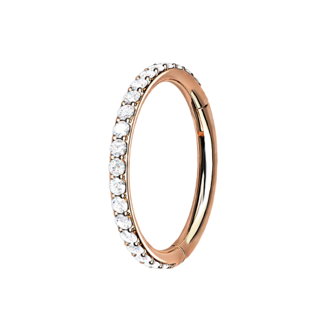 Micro anneau segment rabattable or rose cristaux latéraux argent