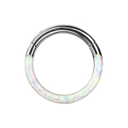Micro segment ring hinged silver front opal stripes white