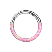 Micro segment ring hinged silver front opal stripes pink