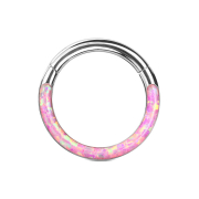 Segmentring klappbar silber front Opal streifen pink
