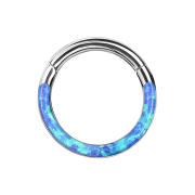 Segment ring hinged silver front Opal stripes blue