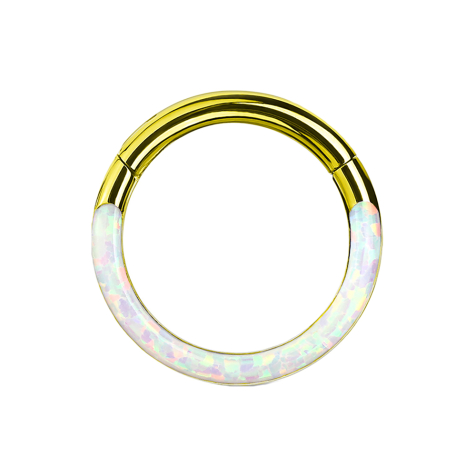 Micro anneau segment pliable doré front opal rayé blanc