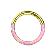 Micro segment ring hinged gold-plated front opal stripe pink