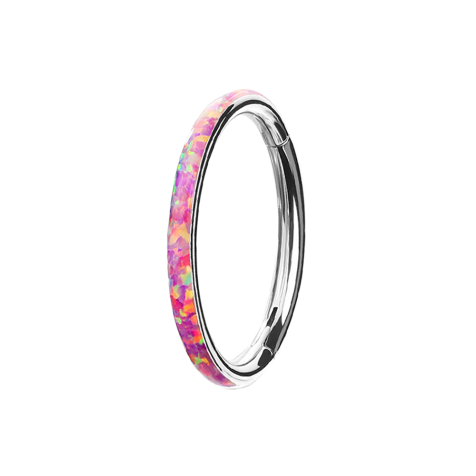 Micro Segmentring klappbar silber seitlich Opal streifen pink