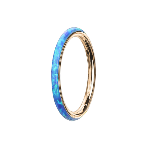Micro Segmentring klappbar rosegold seitlich Opal streifen blau