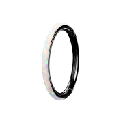 Micro segment ring hinged black side opal stripes white
