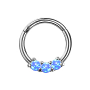 Micro segment ring hinged silver three opal balls blue